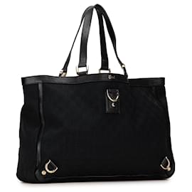 Gucci-Gucci Black GG Canvas Abbey bolso de mano con anilla en D-Negro