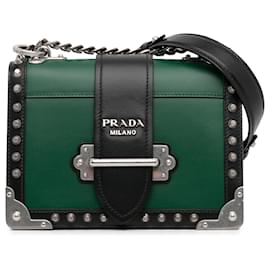Prada-Prada Green City Calf Cahier Crossbody-Black,Green