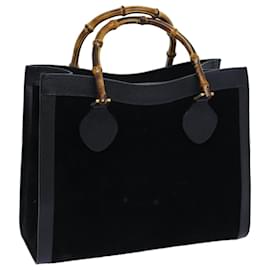 Gucci-GUCCI Bamboo Hand Bag Suede Black Auth ep4025-Black