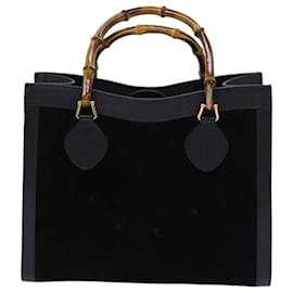 Gucci-GUCCI Bamboo Hand Bag Suede Black Auth ep4025-Black