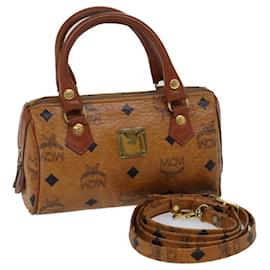 MCM-Borsa a mano MCM Vicetos Logogram in pelle PVC 2modo Brown Auth 71347-Marrone