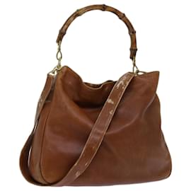 Gucci-GUCCI Bamboo Hand Bag Leather 2way Brown 001 1781 1577 Auth yk11811-Brown
