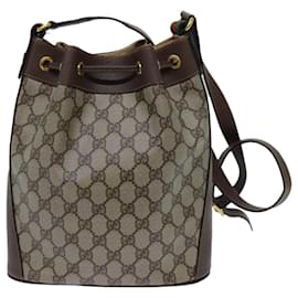 Gucci-GUCCI GG Canvas Web Sherry Line Shoulder Bag PVC Beige Green Red Auth 71074-Red,Beige,Green