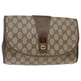Gucci-GUCCI GG Supreme Web Sherry Line Clutch Bag Beige Green 89 01 030 Auth bs13591-Beige,Green