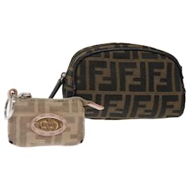 Fendi-FENDI Pochette en toile Zucca 2Ensemble Noir Beige Marron Auth ac2939-Marron,Noir,Beige