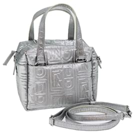 Fendi-FENDI Zucca Canvas Hand Bag 2way Silver Auth 71228-Silvery