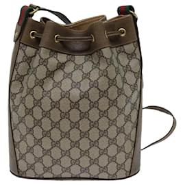 Gucci-GUCCI GG Canvas Web Sherry Line Shoulder Bag PVC Beige Green Red Auth 71175-Red,Beige,Green