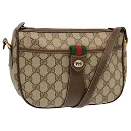 Gucci-GUCCI GG Supreme Web Sherry Line Shoulder Bag Beige Green 89 02 032 Auth ep3948-Beige,Green