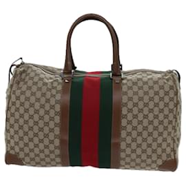 Gucci-GUCCI GG Canvas Web Sherry Line Boston Bag Beige Green Red Auth hk1220-Red,Beige,Green