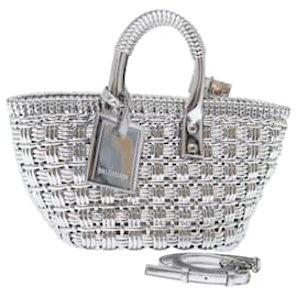 Balenciaga-BALENCIAGA Bistro XS Handtasche Korbgeflecht 2Weise Silber 671342 Auth 71589EIN-Silber