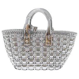 Balenciaga-BALENCIAGA Bistro XS Handtasche Korbgeflecht 2Weise Silber 671342 Auth 71589EIN-Silber