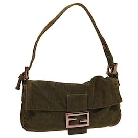 Fendi-FENDI Mamma Baguette Shoulder Bag Corduroy Khaki Auth ep3989-Khaki