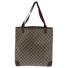 Gucci-GUCCI GG Canvas Web Sherry Line Tote Bag PVC Beige Green Red Auth 71031-Red,Beige,Green