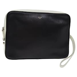 Céline-CELINE Clutch Bag Leather Black White Auth 72088-Black,White