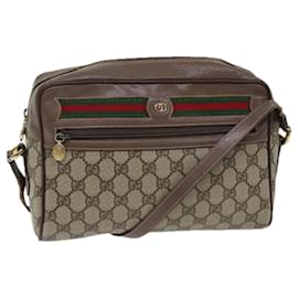 Gucci-GUCCI GG Canvas Web Sherry Line Shoulder Bag PVC Beige Green Red Auth yk11769-Red,Beige,Green