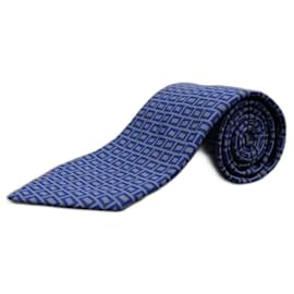 Hermès-Corbata Gris a Cuadros Azules-Blue