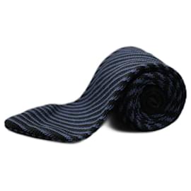 Autre Marque Corbata Negra a Rayas Azules Blu