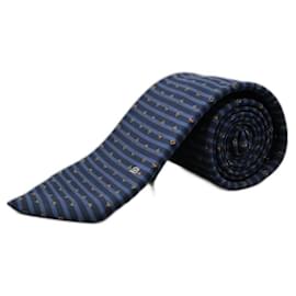 Autre Marque-Corbata Negra a Rayas Azules con Diseño-Black