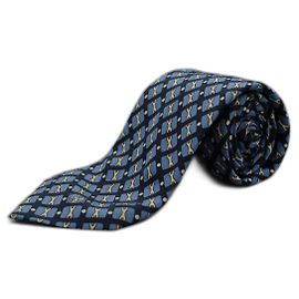 Autre Marque Corbata Azul con Diseño de Cadena Azul