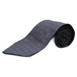 Hermès-Corbata Azul con Diseños Granates-Blue