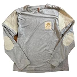 John Galliano-Camiseta gris de manga larga de John Galliano con mangas desmontables con cremallera.-Dorado,Gris,Blanco roto