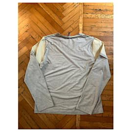 John Galliano-T-shirt à manches longues gris John Galliano avec manches zippées amovibles.-Doré,Gris,Blanc cassé
