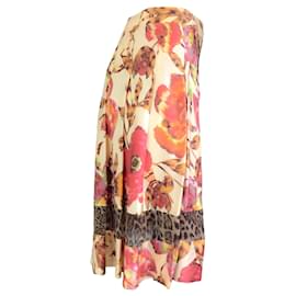 Autre Marque-Tuleh Beige / Red Multi Floral and Leopard Printed Silk Skirt-Multiple colors