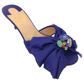 Christian Louboutin-Christian Louboutin Blue Marie Anne 55 Embellished Grosgrain Mule Sandals-Blue