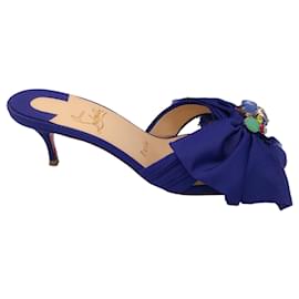 Christian Louboutin-Christian Louboutin Blue Marie Anne 55 Embellished Grosgrain Mule Sandals-Blue