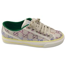 Gucci-Gucci Ivory Multi Crystal Embellished Logo Tennis 1977 Sneakers-Multiple colors