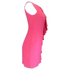 Autre Marque-Vivienne Tam Vestido rosa choque com detalhe de laço e babados sem mangas em crepe de seda-Rosa