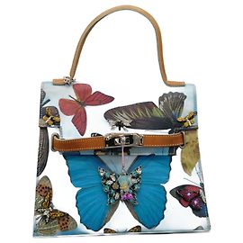 Autre Marque Carlos Zini Mariposas Blue Leather Handbag Blue