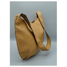 Autre Marque-Bolso Pouch Camel de Piel de Avestruz-Cammello