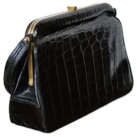 Autre Marque-Bolsa de Mão de Cocodrilo Negro Vintage-Preto