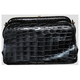 Autre Marque-Bolso de Mano de Cocodrilo Negro Vintage-Nero