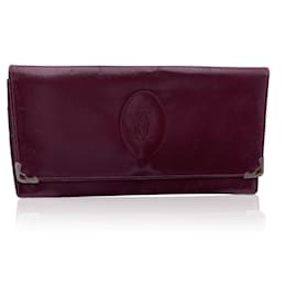 Cartier-Vintage Burgundy Leather Long Wallet Coin Purse-Dark red