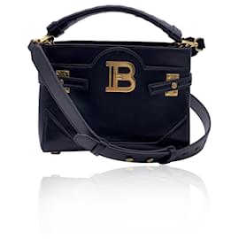 Balmain-Black Leather B Buzz 22 Satchel Handbag with Strap-Black
