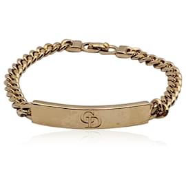 Christian Dior-Pulsera con logotipo de eslabón de cadena de metal dorado con logotipo de CD vintage-Dorado