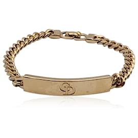 Christian Dior-Vintage CD Logo Gold Metal Chain Link Logo Bracelet-Golden