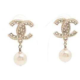 Chanel-Boucles d'oreilles plaquées or Coco Mark avec goutte de perles-Doré