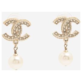 Chanel-Boucles d'oreilles plaquées or Coco Mark avec goutte de perles-Doré