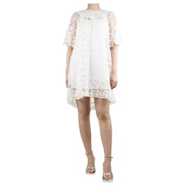 Christian Dior-Vestido de renda creme com babados - tamanho UK 8-Cru