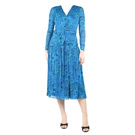 Diane Von Furstenberg-Robe midi portefeuille bleue à imprimé fleuri - taille M-Bleu