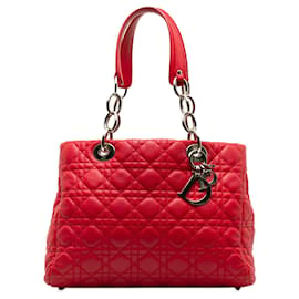 Dior-Dior Red Medium Lambskin Cannage Lady Dior Soft Shopping Tote-Red