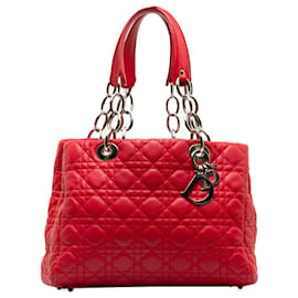 Dior-Borsa shopping morbida Dior Lady Dior in pelle di agnello rossa media Cannage-Rosso