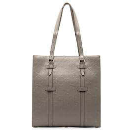 Gucci-Gucci Gray GG Embossed Leather Vertical Tote-Grey
