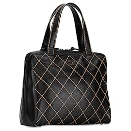 Chanel-Chanel Black CC Wild Stitch Lambskin Handbag-Black