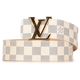 Louis Vuitton-Louis Vuitton White Damier Azur LV Initiales Belt-White