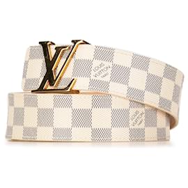 Louis Vuitton-Louis Vuitton White Damier Azur LV Initiales Belt-White