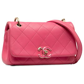 Chanel-Chanel Pink Lambskin Twist Chain Enamel CC Flap-Pink